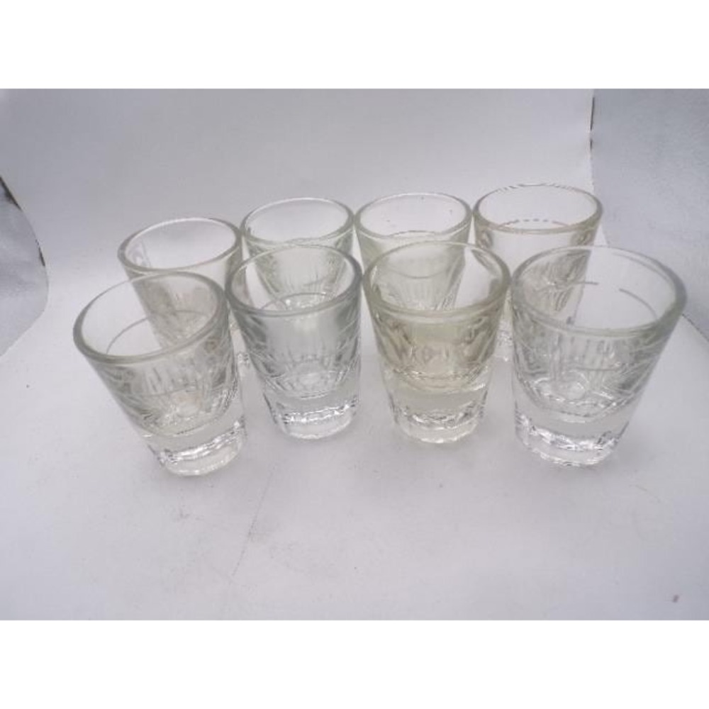 Set of 8 Vintage Clear‎ Pressed Glass Whiskey Shot Glasses Heavy Base 2.25 Inch